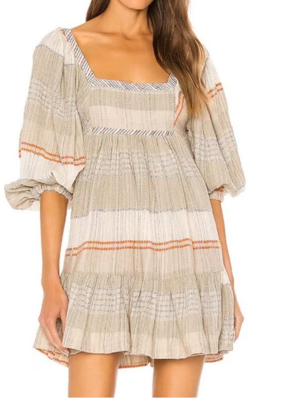 Free People Beige Striped Square-Neck Mini Dress Size Small